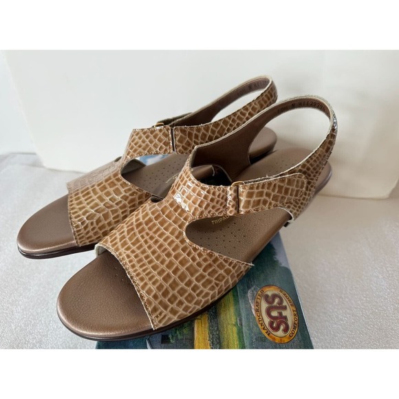 NEW SAS Suntimer-C Beige Croc Leather Tripad Comfort Sandals Sz 10.5N - Picture 3 of 8